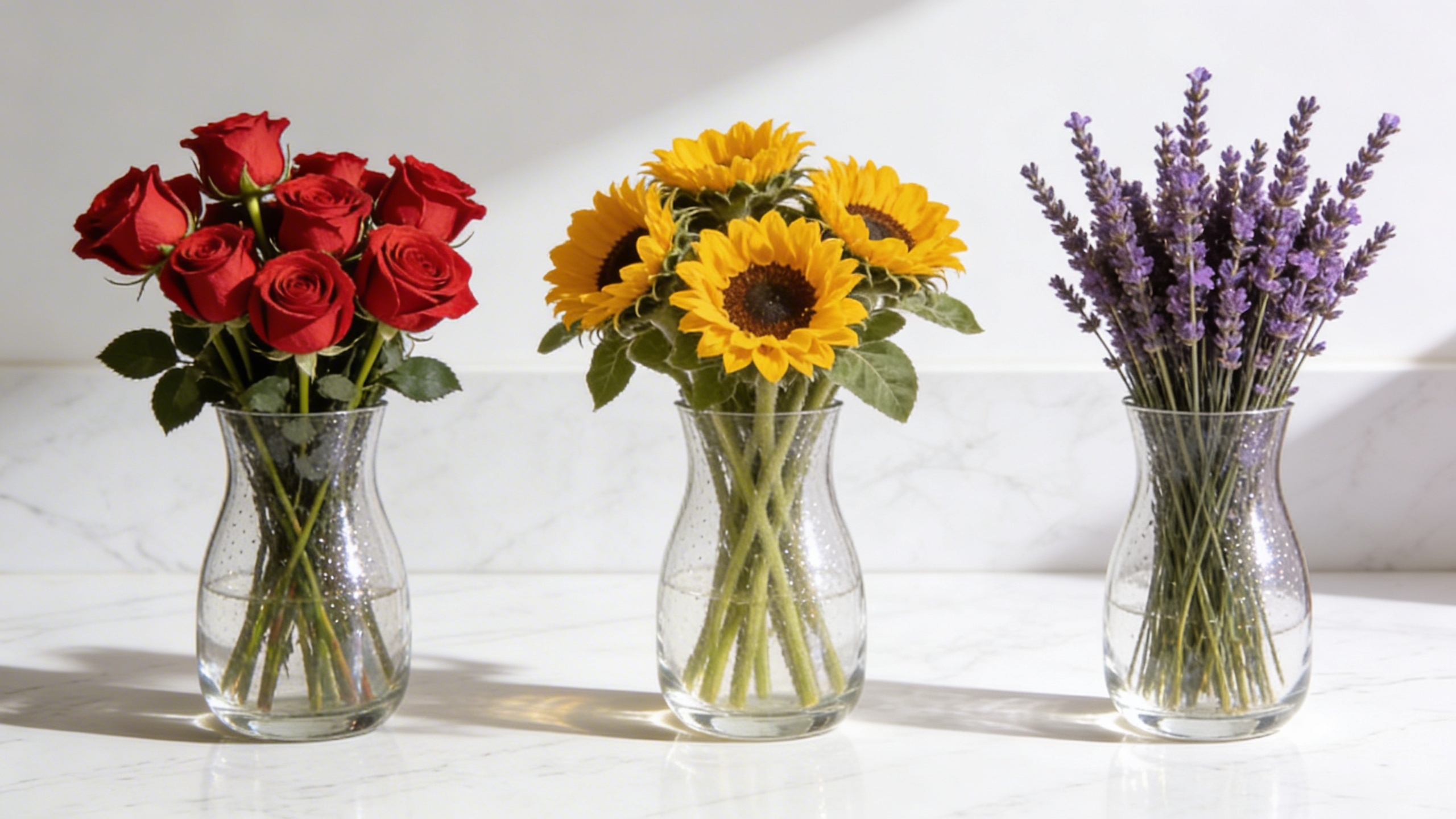 Flowers sorted into vases