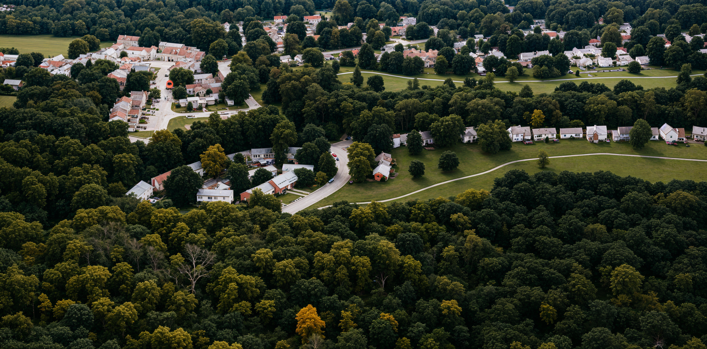 Aerial view of surrounding greenery