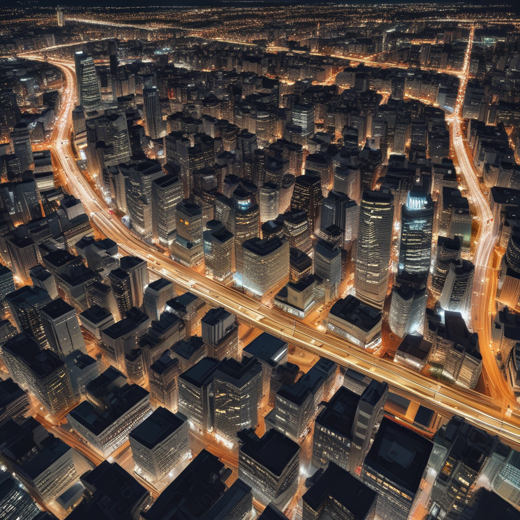 Aerial view of city lights at night